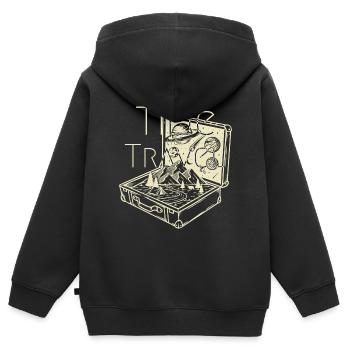 Time (to) Travel - Œuvre d’art de voyageur surréaliste - Sweat Premium à capuche zippé enfant bio - noir - Dos - AI Model Kid Male (0cm)