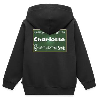 Charlotte rockt jetzt die Schule Kindershirt - Kinder Premium Organic Zip Hoodie - Schwarz - Hinten - AI Model Kid Male (0cm)