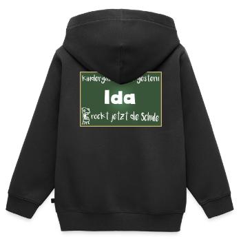 Ida rockt jetzt die Schule Kindershirt - Kinder Premium Organic Zip Hoodie - Schwarz - Hinten - AI Model Kid Male (0cm)