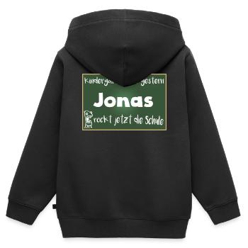 Jonas rockt jetzt die Schule Kindershirt - Kinder Premium Organic Zip Hoodie - Schwarz - Hinten - AI Model Kid Male (0cm)