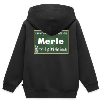 Merle rockt jetzt die Schule Kindershirt - Kinder Premium Organic Zip Hoodie - Schwarz - Hinten - AI Model Kid Male (0cm)