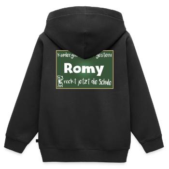Romy rockt jetzt die Schule Kindershirt - Kinder Premium Organic Zip Hoodie - Schwarz - Hinten - AI Model Kid Male (0cm)