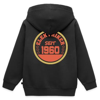 60er - Kinder Premium Organic Zip Hoodie - Schwarz - Hinten - AI Model Kid Male (0cm)