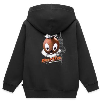 Pittiplatsch 3D Berlin auf dunkel - Kinder Premium Organic Zip Hoodie - Schwarz - Hinten - AI Model Kid Male (0cm)
