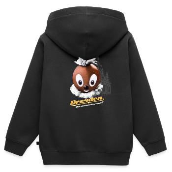 Pittiplatsch 3D Dresden - Kinder Premium Organic Zip Hoodie - Schwarz - Hinten - AI Model Kid Male (0cm)