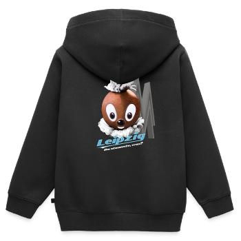 Pittiplatsch 3D Leipzig auf dunkel - Kinder Premium Organic Zip Hoodie - Schwarz - Hinten - AI Model Kid Male (0cm)