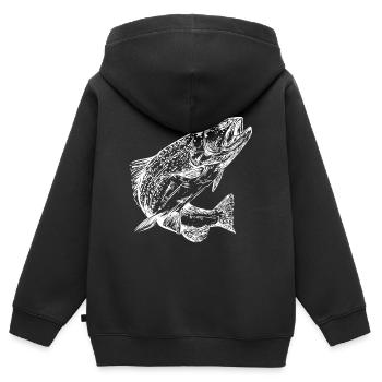 Vintage Regenbogenforelle im Sprung - Kinder Premium Organic Zip Hoodie - Schwarz - Hinten - AI Model Kid Male (0cm)
