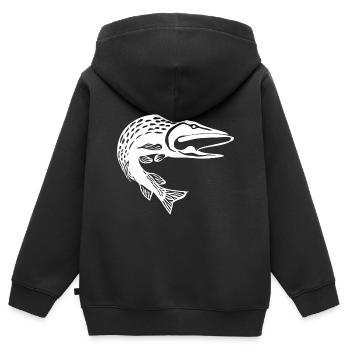 Motif de brochet sauteur pour les pêcheurs de brochet - Sweat Premium à capuche zippé enfant bio - noir - Dos - AI Model Kid Male (0cm)