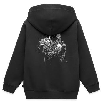 Astronaut in Unendlichkeit mit Blumenstrauß - Kinder Premium Organic Zip Hoodie - Schwarz - Hinten - AI Model Kid Male (0cm)