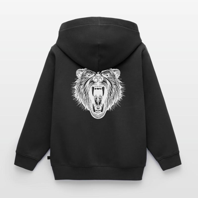 Angry bear's head with sharp teeth Kids Premium Organic Zip-up Hoodie