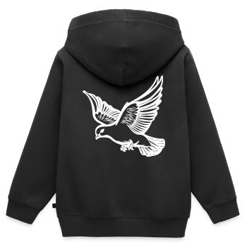 Pigeon volant sur de grandes ailes larges - Sweat Premium à capuche zippé enfant bio - noir - Dos - AI Model Kid Male (0cm)