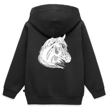 Juments Chevaux Portrait avec une crinière d’une beauté fantastique - Sweat Premium à capuche zippé enfant bio - noir - Dos - AI Model Kid Male (0cm)