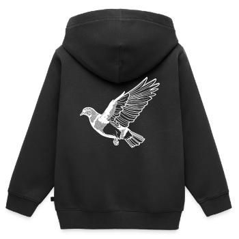 Joli pigeon volant sur de larges ailes - Sweat Premium à capuche zippé enfant bio - noir - Dos - AI Model Kid Male (0cm)