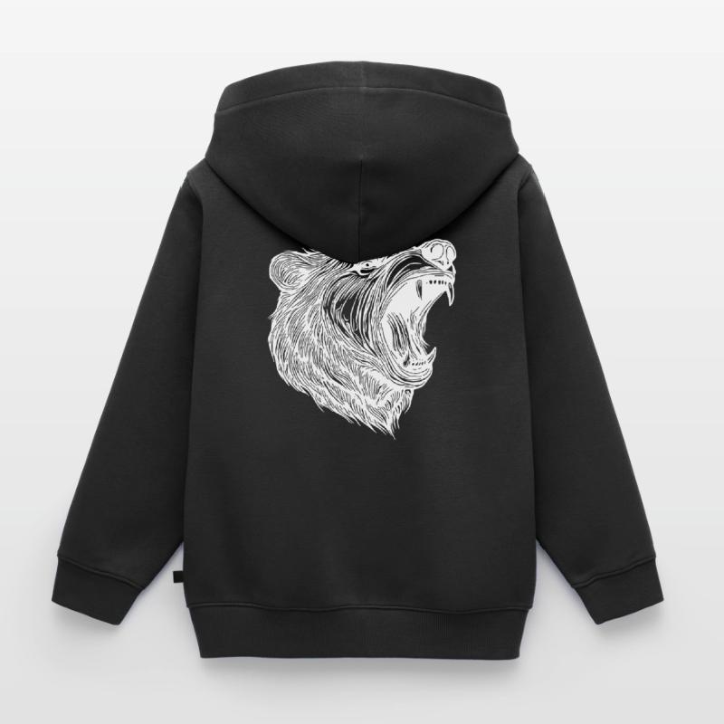 Wild bear head with sharp teeth Kids Premium Organic Zip-up Hoodie