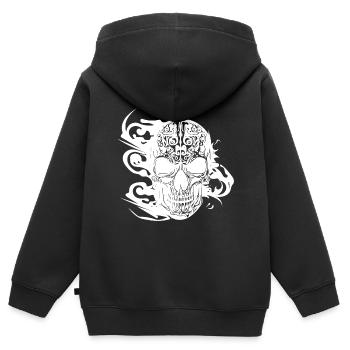 Burning grinning tattoo skull - Kids Premium Organic Zip-up Hoodie - black - Back - AI Model Kid Male (0cm)