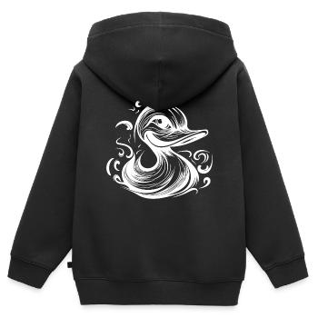 Drôle de canard souriant avec un énorme bec - Sweat Premium à capuche zippé enfant bio - noir - Dos - AI Model Kid Male (0cm)