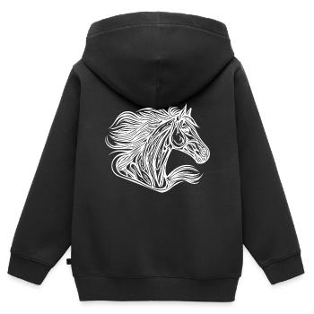 Cheval au galop avec crinière dans le vent - Sweat Premium à capuche zippé enfant bio - noir - Dos - AI Model Kid Male (0cm)