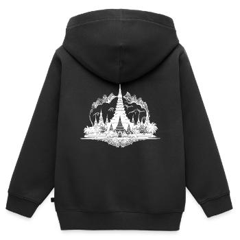 Exotischer Thailand Tempel Tattoo Style Erinnerung - Kinder Premium Organic Zip Hoodie - Schwarz - Hinten - AI Model Kid Male (0cm)