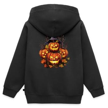 Horde de citrouilles d’Halloween effrayantes aux yeux brillants - Sweat Premium à capuche zippé enfant bio - noir - Dos - AI Model Kid Male (0cm)