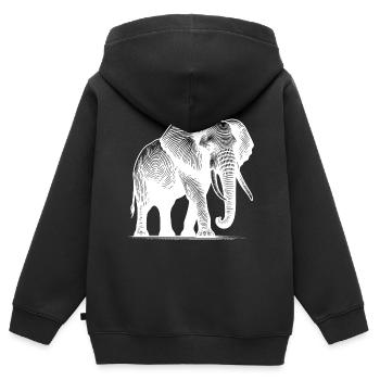 Eléphant - Grande trompe de safari avec défenses - Sweat Premium à capuche zippé enfant bio - noir - Dos - AI Model Kid Male (0cm)