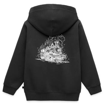Vintage Dampflokomotive auf Gleisen unter Dampf - Kinder Premium Organic Zip Hoodie - Schwarz - Hinten - AI Model Kid Male (0cm)
