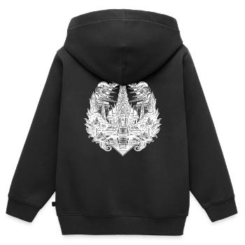 Mondschein hinter exotischem Thailand Tempel - Kinder Premium Organic Zip Hoodie - Schwarz - Hinten - AI Model Kid Male (0cm)