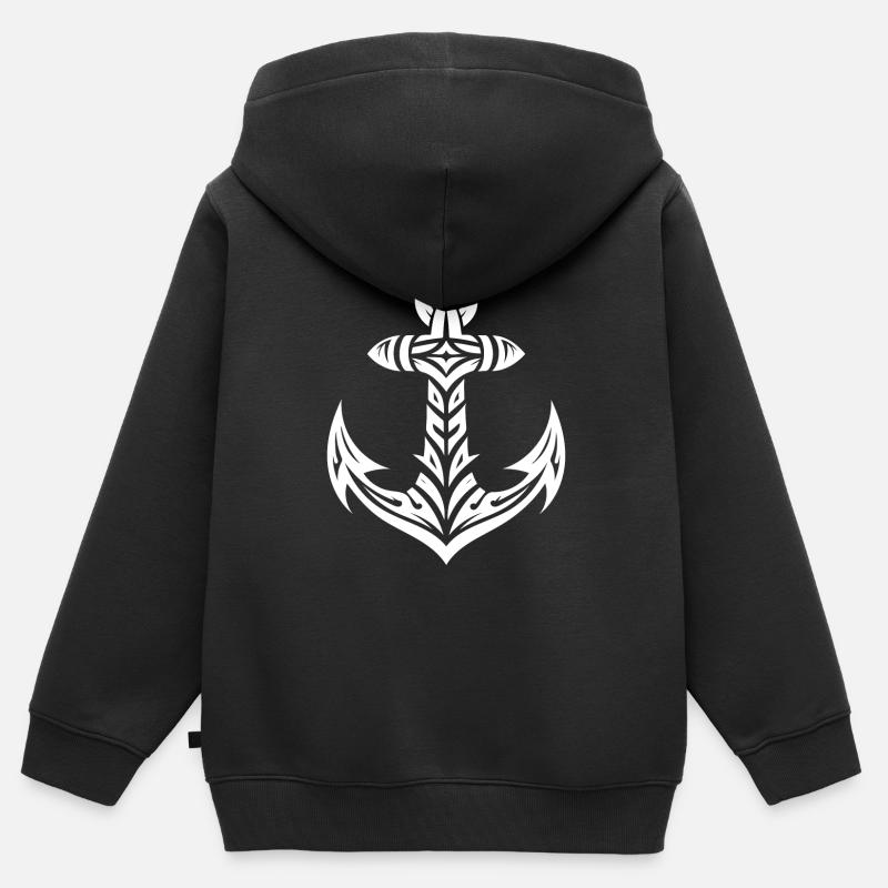 Ancre élégante avec style de tatouage tribal - Sweat Premium à capuche zippé enfant bio - noir