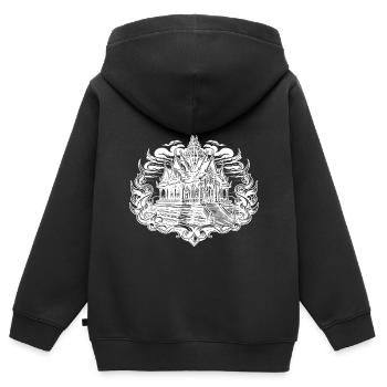 Sonnenuntergang hinter exotischem Thailand Tempel - Kinder Premium Organic Zip Hoodie - Schwarz - Hinten - AI Model Kid Male (0cm)