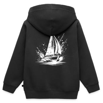 Schnelles Segelboot bei Splash Wellengang - Kinder Premium Organic Zip Hoodie - Schwarz - Hinten - AI Model Kid Male (0cm)
