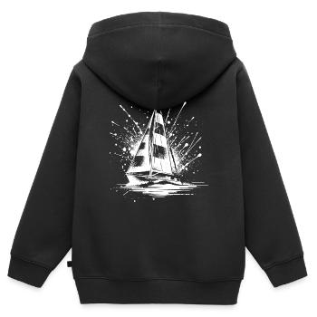 Segelboot mit Wellengang Splash Optik - Kinder Premium Organic Zip Hoodie - Schwarz - Hinten - AI Model Kid Male (0cm)