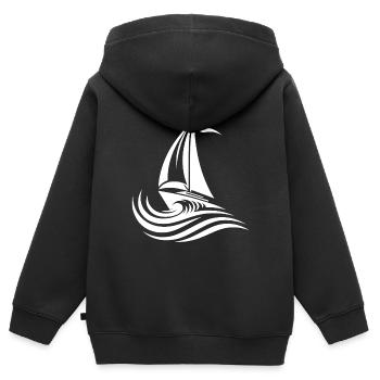 Segelboot bei starkem Wellengang bei rauher See - Kinder Premium Organic Zip Hoodie - Schwarz - Hinten - AI Model Kid Male (0cm)