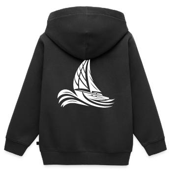 Sportliches Segelboot bei schwerem Wellengang - Kinder Premium Organic Zip Hoodie - Schwarz - Hinten - AI Model Kid Male (0cm)