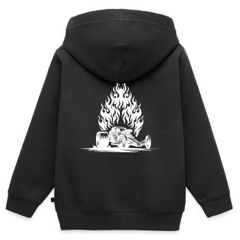 Cooles Dragster Auto mit flammendem Motor - Kinder Premium Organic Zip Hoodie - Schwarz - Hinten - AI Model Kid Male (0cm)