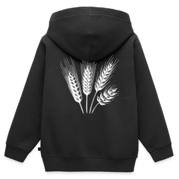 Céréales : blé et avoine, épis de maïs - Sweat Premium à capuche zippé enfant bio - noir - Dos - AI Model Kid Male (0cm)