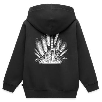 Céréales : blé et seigle, épis de maïs - Sweat Premium à capuche zippé enfant bio - noir - Dos - AI Model Kid Male (0cm)