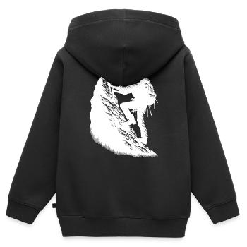 Wanderer beim Klettern am Berggipfel Felsen - Kinder Premium Organic Zip Hoodie - Schwarz - Hinten - AI Model Kid Male (0cm)