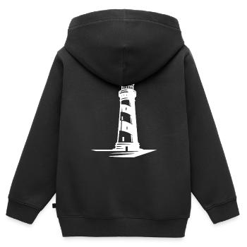 Vieux phare côtier rayé solitaire - Sweat Premium à capuche zippé enfant bio - noir - Dos - AI Model Kid Male (0cm)