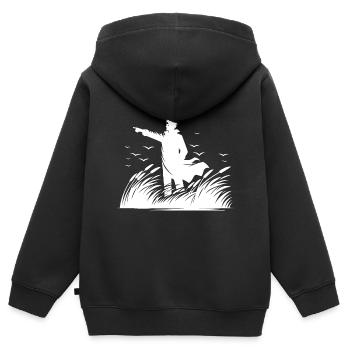 Garde-côtes au bord de la mer vue fixe sur l’horizon - Sweat Premium à capuche zippé enfant bio - noir - Dos - AI Model Kid Male (0cm)