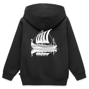 Starkes Wikinger Drachenboot mit Segel - Kinder Premium Organic Zip Hoodie - Schwarz - Hinten - AI Model Kid Male (0cm)