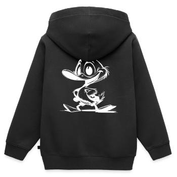 Dessin d’un bébé canard avec un énorme bec - Sweat Premium à capuche zippé enfant bio - noir - Dos - AI Model Kid Male (0cm)