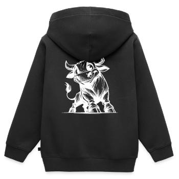 Drôle de taureau crayon avec d’énormes cornes - Sweat Premium à capuche zippé enfant bio - noir - Dos - AI Model Kid Male (0cm)