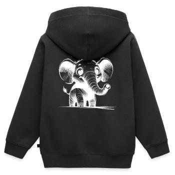 Mignon bébé éléphant avec de grandes oreilles - Sweat Premium à capuche zippé enfant bio - noir - Dos - AI Model Kid Male (0cm)