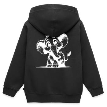 Bébé éléphant avec de grands yeux et de grandes oreilles - Sweat Premium à capuche zippé enfant bio - noir - Dos - AI Model Kid Male (0cm)