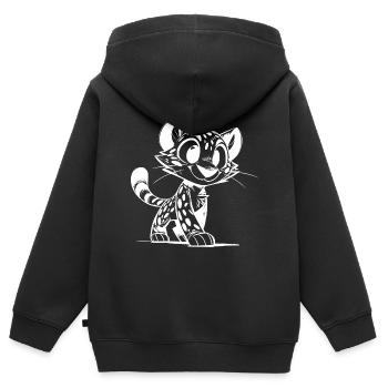 Putziger Leopard Skizze mit großen Augen - Kinder Premium Organic Zip Hoodie - Schwarz - Hinten - AI Model Kid Male (0cm)