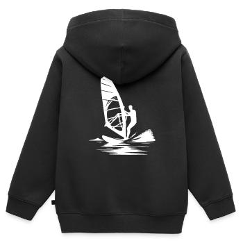 Technique de surf avec la puissance du vent, du vent et de la brise marine - Sweat Premium à capuche zippé enfant bio - noir - Dos - AI Model Kid Male (0cm)
