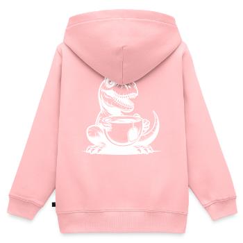 Dino de bureau très drôle tea-rex avec tasse - Sweat Premium à capuche zippé enfant bio - rose - Dos - AI Model Kid Female (0cm)