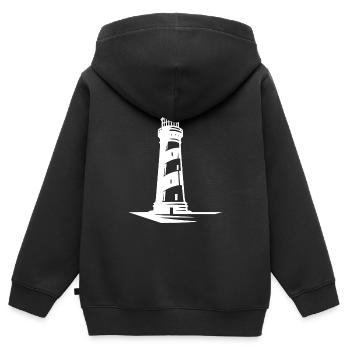 Gestreifter Leuchtturm an der Küste - Kinder Premium Organic Zip Hoodie - Schwarz - Hinten - AI Model Kid Male (0cm)