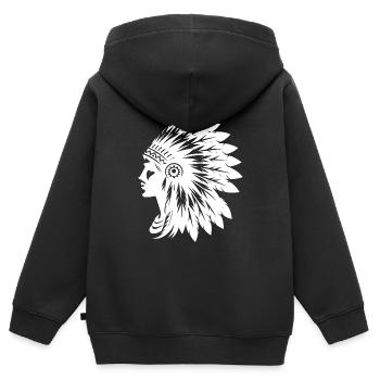 Markantes Gesicht mit elegantem Kopfschmuck - Kinder Premium Organic Zip Hoodie - Schwarz - Hinten - AI Model Kid Male (0cm)