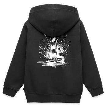 Kleines Segelboot mit Wellengang Splash Optik - Kinder Premium Organic Zip Hoodie - Schwarz - Hinten - AI Model Kid Male (0cm)