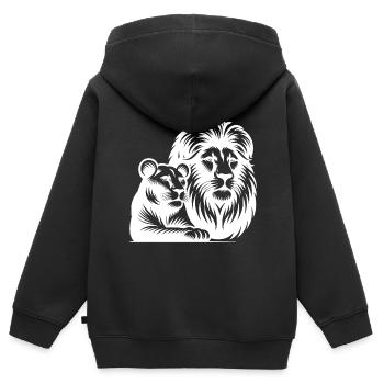 Löwe und Löwin Kopf Style Porträt - Kinder Premium Organic Zip Hoodie - Schwarz - Hinten - AI Model Kid Male (0cm)